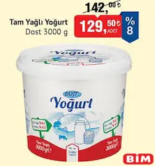 DOST TAM YAĞLI YOĞURT 3000 G fiyat ve kampanya bilgisi